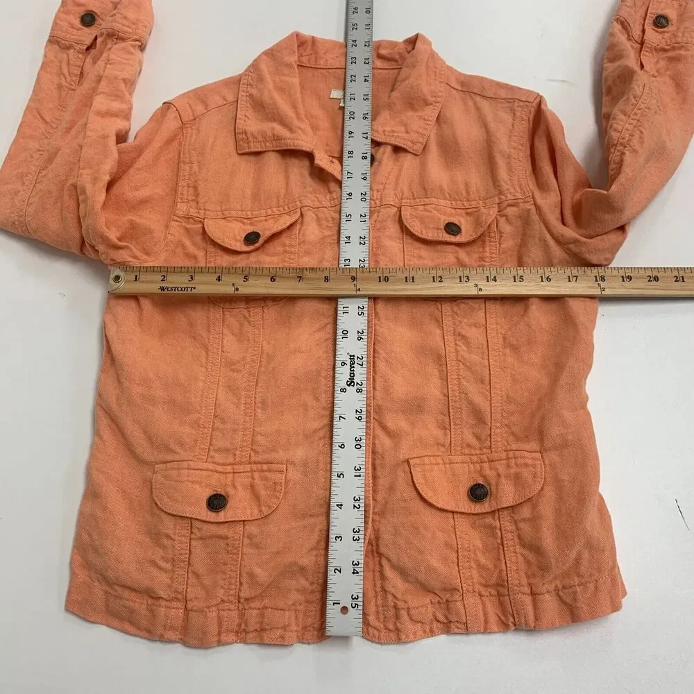 J Jill Linen Utility Jacket Womens MP Medium Petite Amber Button Up Long Sleeve
